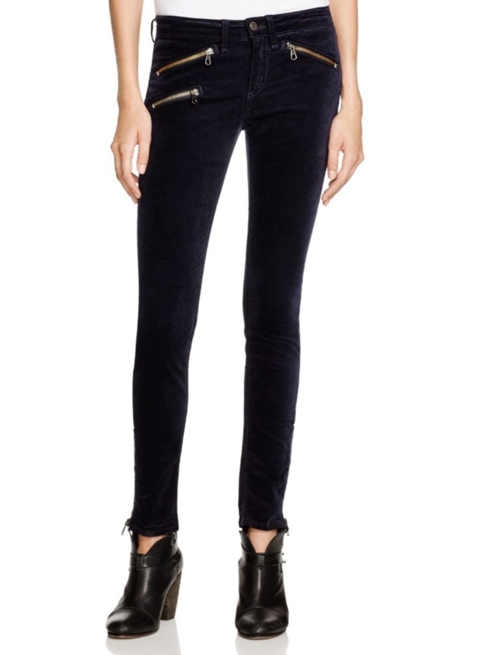 Rag & Bone Navy Blue Velvet Zipper Skinny Pants Size 26